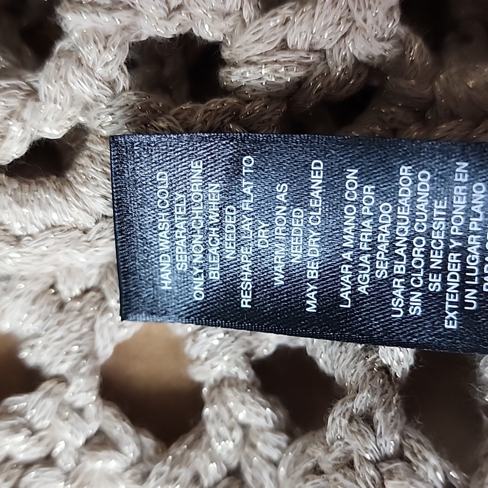 Chico's black label taupe open front crochet sweater gold metallic-1 - Picture 7 of 8